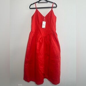 Red Spaghetti Strap Volume Skirt Midi Dress